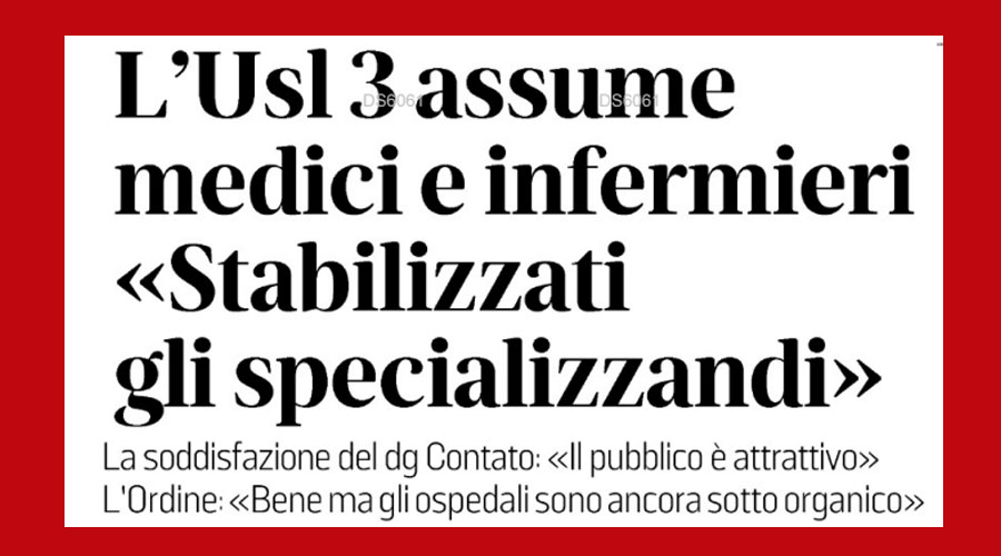 Clicca per accedere all'articolo Assunzioni all'Ulss 3 Serenissima, Leoni: «Bene, ma gli ospedali restano sotto organico»
