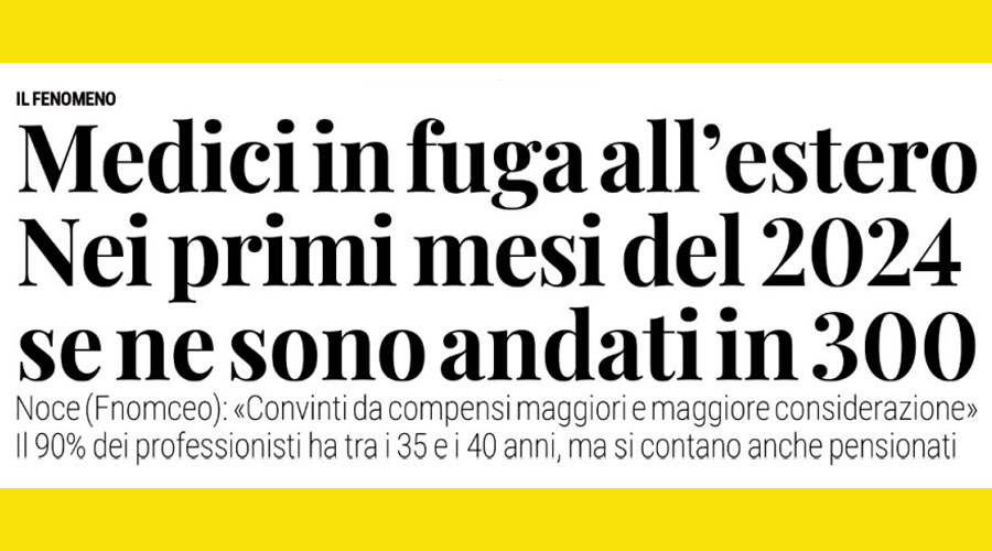 Clicca per accedere all'articolo Medici veneti in fuga all'estero, il presidente regionale Noce: «Il fenomeno non diminuisce, anzi»