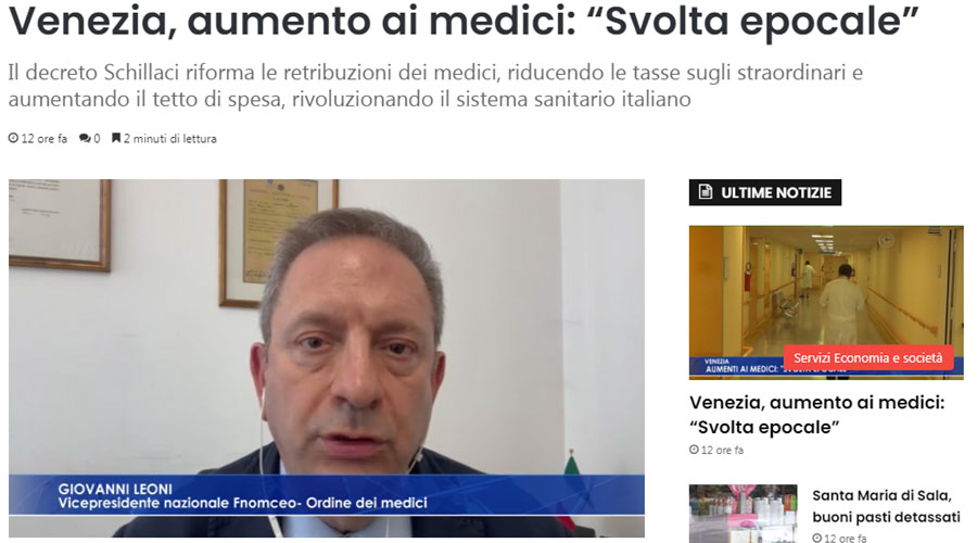 Clicca per accedere all'articolo Liste d'attesa, Leoni a Televenezia: «Giudizio positivo su tetto di spesa e tasse sugli straordinari»
