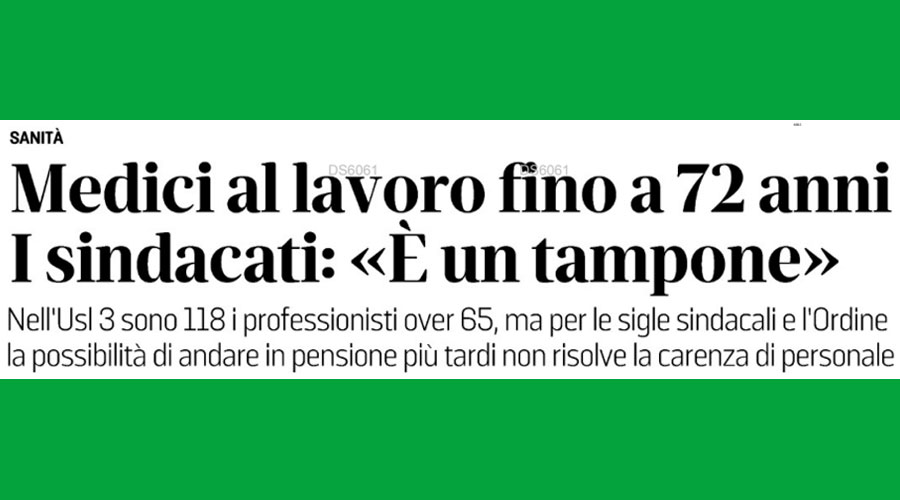 Clicca per accedere all'articolo Medici al lavoro fino ai 72 anni, Leoni: «Situazione anomala, ma almeno hanno esperienza»