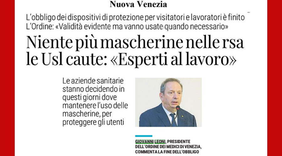 Clicca per accedere all'articolo Stop all'obbligo mascherine nei reparti, Leoni alla Nuova Venezia: «Usarle quando necessario»