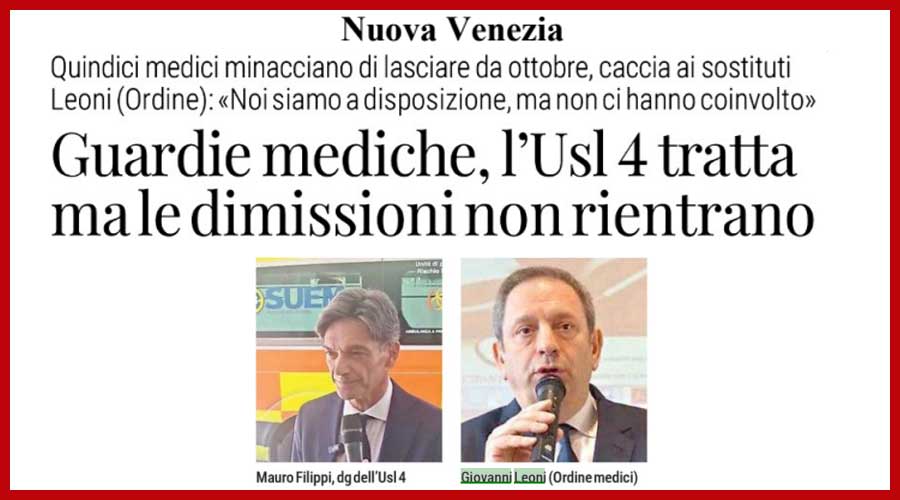 Clicca per accedere all'articolo Ulss 4 e carenza di guardie mediche, il presidente Leoni: «L'Ordine disponiibile a dare una mano»