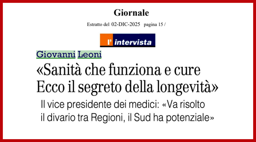 Clicca per accedere all'articolo Qualità della vita e disuguaglianze di salute in Italia: Leoni (FNOMCeO) ne parla al Giornale