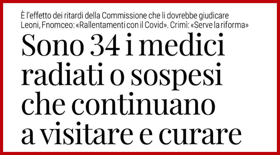 Clicca per accedere all'articolo Medici sanzionati ancora al lavoro, Leoni: «Ordini tenuti al riserbo fino al giudizio della Commissione»