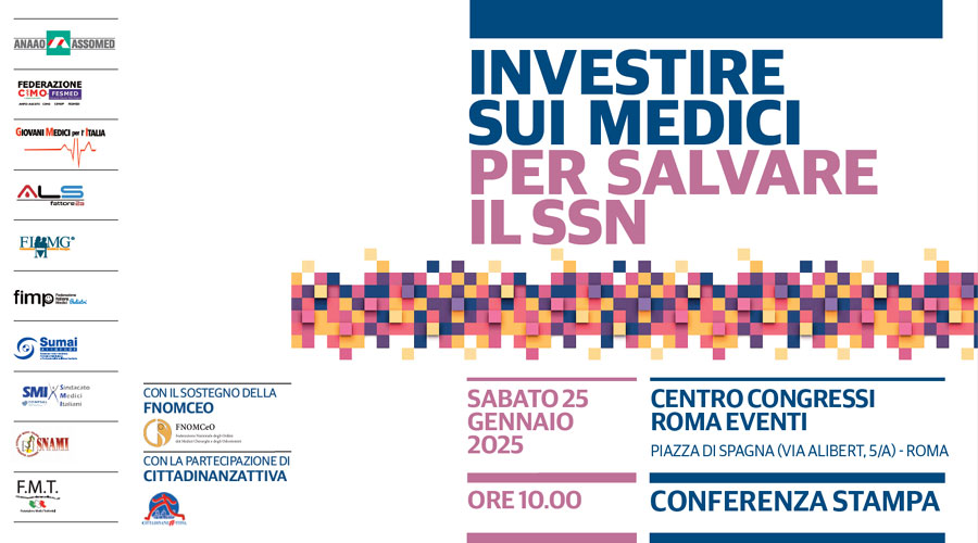 Clicca per accedere all'articolo Investire sui medici per salvare il SSN: la conferenza stampa il 25 gennaio a Roma