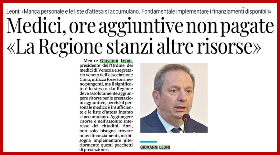 Clicca per accedere all'articolo Prestazioni aggiuntive, Leoni: «Servono più risorse: senza personale, liste d'attesa più lunghe»