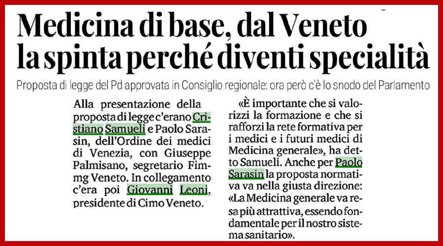 Clicca per accedere all'articolo Specializzazione in Medicina Generale, ieri la presentazione. Samueli e Sarasin sui quotidiani NEM