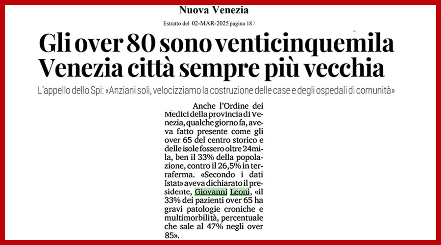 Clicca per accedere all'articolo Sempre più anziani in laguna, La Nuova Venezia rilancia l'analisi del presidente Leoni