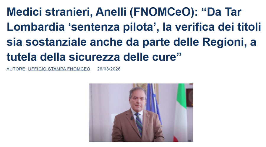 Clicca per accedere all'articolo Titoli non riconosciuti dei medici stranieri: la FROMCeO chiede un confronto alla Regione