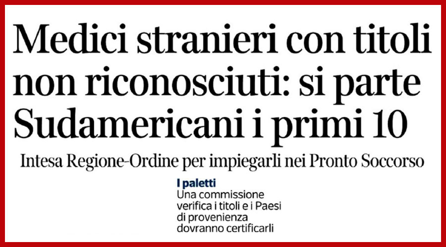 Clicca per accedere all'articolo Reclutamento dei medici stranieri: il presidente Leoni nella commissione che valuta i titoli
