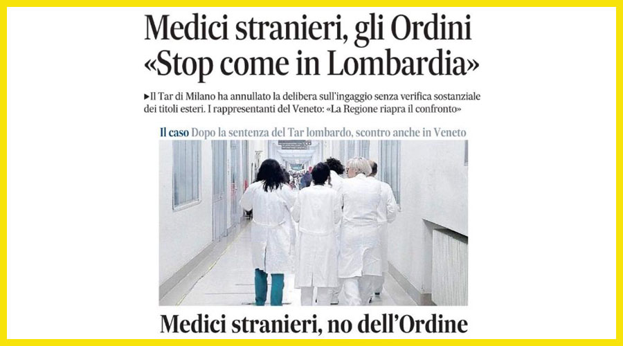Clicca per accedere all'articolo Medici stranieri e titoli non riconosciuti: sul Gazzettino la richiesta FROMCeO di un tavolo in Regione