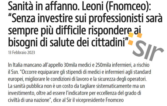 Clicca per accedere all'articolo Sanità in affanno, Leoni all'agenzia Sir: «Investire sui professionisti»