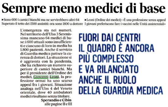 Clicca per accedere all'articolo Sempre meno medici di famiglia, Leoni: «Ruolo poco appetibile per i giovani»