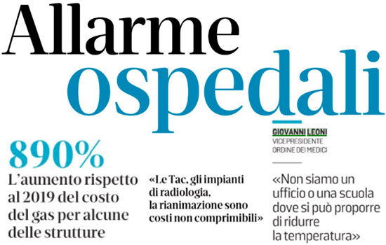 Clicca per accedere all'articolo Impatto del caro energia sulla sanità, Leoni: «Serve un intervento del Governo»