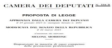 Clicca per accedere all'articolo Disposizioni in materia di equo compenso delle prestazioni Professionali - A.C. 338-B