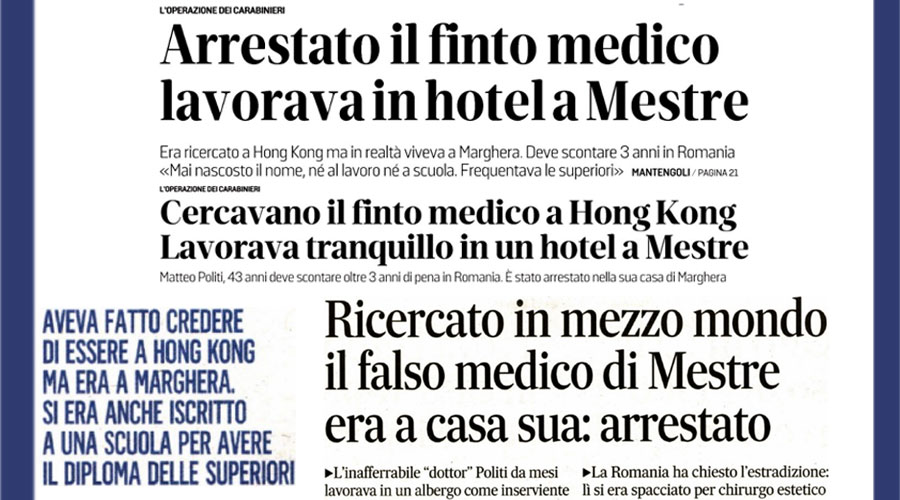 Clicca per accedere all'articolo Arrestato il finto medico Politi, Leoni: «Grazie alle autorità, difesa la professionalità della categoria»