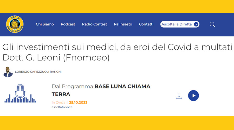 Clicca per accedere all'articolo Medici sanzionati e valore moltiplicatore della sanità: il presidente Leoni a Radio Cusano Campus