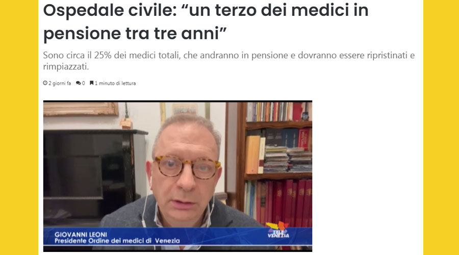 Clicca per accedere all'articolo Carenza medici al Civile, Leoni a Televenezia: «Servono stipendi più alti e indennità da area disagiata»