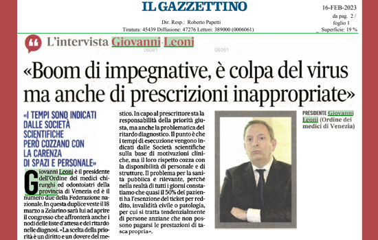 Clicca per accedere all'articolo Liste d'attesa, Leoni al Gazzettino: «Prescrizioni inappropriate, tema da affrontare»