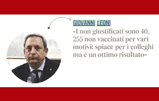 Clicca per accedere all'articolo Medici non vaccinati, Leoni: «Lo 0,9% degli iscritti: un ottimo risultato»