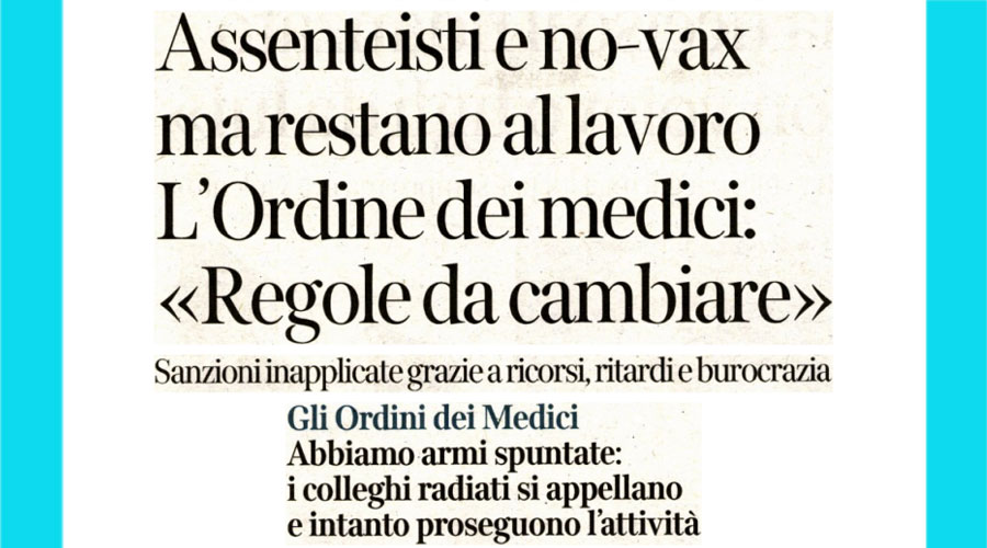 Clicca per accedere all'articolo Medici sospesi o radiati che continuano a lavorare. Leoni: «Abbiamo armi spuntate»