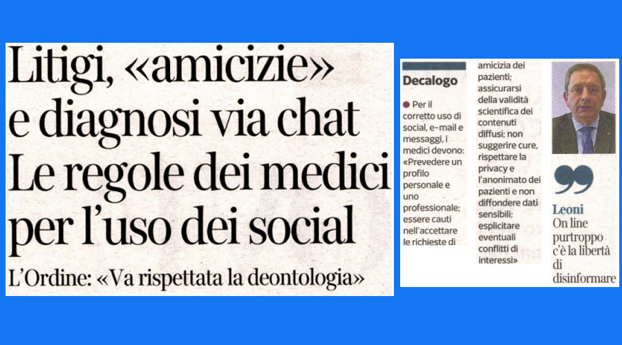 Clicca per accedere all'articolo Medici & social: il presidente Leoni sul Corriere del Veneto: «No alla disinformazione»