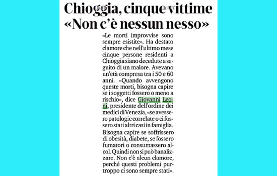 Clicca per accedere all'articolo Morti improvvise, Leoni: «Non si può banalizzare, ma non c'è alcun clamore»