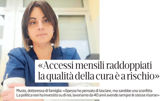 Clicca per accedere all'articolo Medici di famiglia sotto stress, Martina Musto: «Qualità delle cure a rischio»