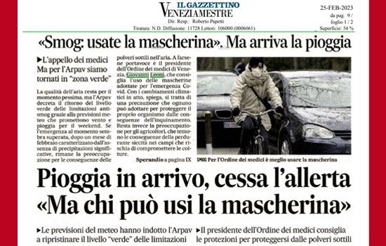 Clicca per accedere all'articolo Smog alle stelle, l'appello di Leoni sul Gazzettino: «Chi può usi la mascherina»